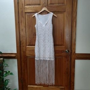 ivory colored lace and fringe dress